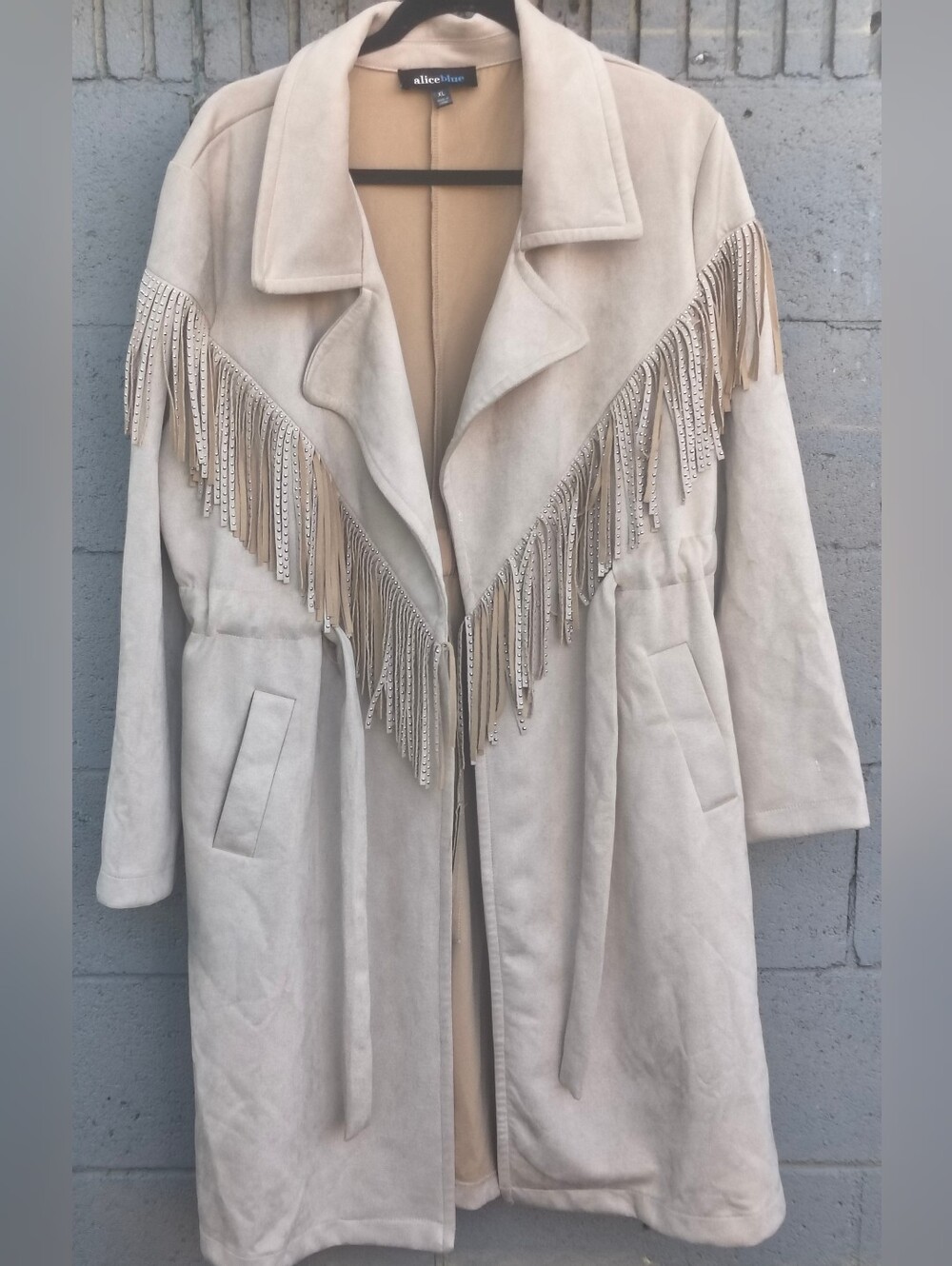 Alice Blue Faux Suede Cowboy Jacket Western Fringe Trench Coat